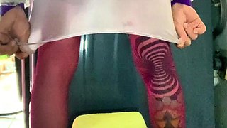 ts femboy purple stocking riding fat dildo outside