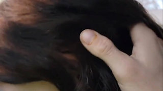 brunette teen girlfriend deepthroats big dick in the car , and takes cum in mouth