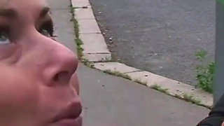 Blonde beauty gets fucked and facialized outdoor