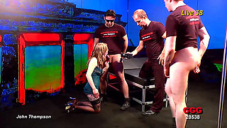 Blonde Gets Face Fucked by Multiple Guys and Covered in Cum