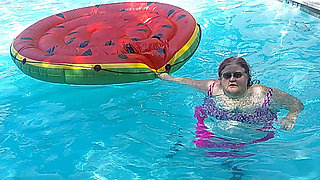 Short Video of BBW Nurse Vicki Floating on Her Huge Watermelon