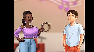 Wild public lovemaking scene from Summertime Saga featuring college girls with big assets