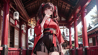 Taboo First Encounter at the Shrine, Kneeling in the Corridor While Stroking Her Hair