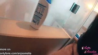 Step Sister Catches Step Brother Jerking Off in Shower and Makes Him Cum - Amateur Blowjob & Cumshot