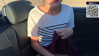 A platinum-blonde youthfull adult damsel likes a public
