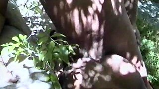 Horny White Man Penetrates Stunning Ebony Beauty with Big Boobs Purple Passion Outdoors