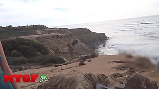 Watch Jaye Summers flash her pierced tits and suck a big one in public before heading inside for some hardcore fun!