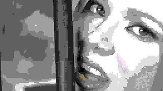 A super sexy blonde with big boobs and masturbating with a v