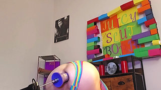 Fucking my ass in my cute rainbow outfit