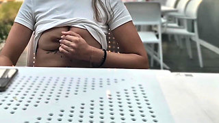 Flashing Boobs in a Restaurant