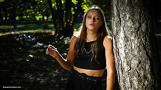 Sexy Russian Babe Smoking Cigarette Indoor Studio