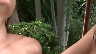 Garden Table Lesbians - Brunettes Lick and Finger Each Other Outdoors