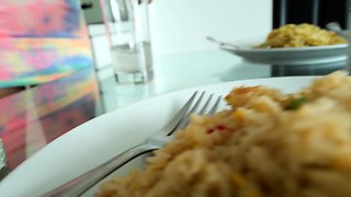 Fried rice and sex at home with cute Thai teen girlfriend