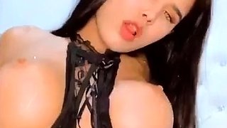 Busty brunette babe tease you with her big boobs