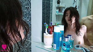 Caught stepsister masturbating in the bathroom and fucked
