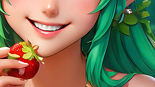 Ai Nude Art - Cartoon Style Nude Adult Woman Eating Strawberry