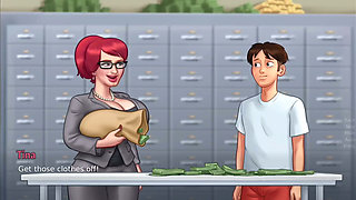 Big boobs Tina fucks monster cock Anon on a big pile of money - gameplay part 1