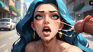 Blue Hair Milk Goddess Sips Double Penises