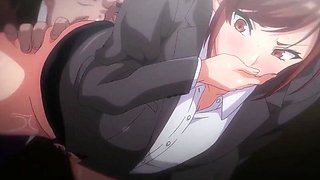Sex addicted brunette gets creampied every time she has sex, hentai
