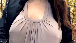 Hard Nipples Through Shirt, Outside. (short tease)