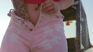 A Young French Wo Masturbate Herself on Her Dildo in a Tractor