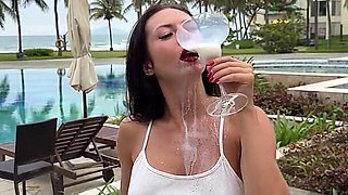 Milking & Getting Messy in See-through Bodysuit Outdoor