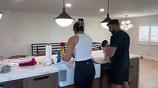 Hot brunette amateur MILF rides hubbys cock