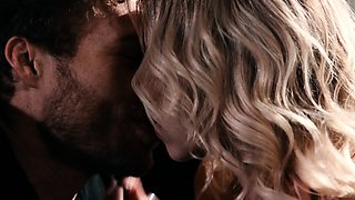 Blonde blowjob hottie fingered before BJ on the couch