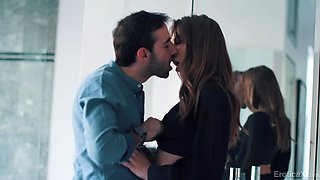 Romantic porn video featuring one happy couple making love by the fireplace