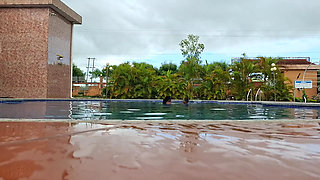 Sperm Floating in the Pool, Hard Sex in the Water, Double Orgasm