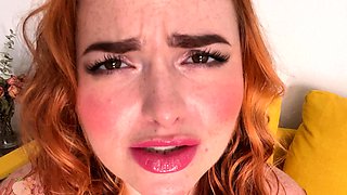 Amateur redhead MILF has facial