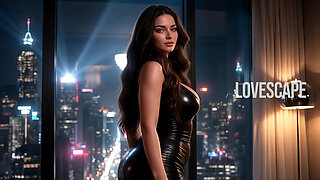 Busty Brunette Seduces Boss with Rooftop View