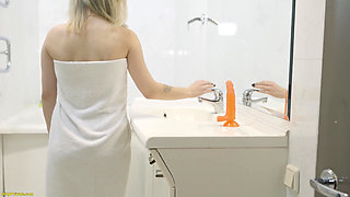 Curvy Soapy Teen Tries Her First Big Anal Dildo