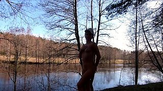 Naked Teen Walks in Spring Forest