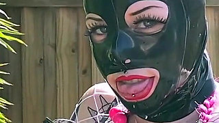 Rubber latex fishnet kitty pussy play