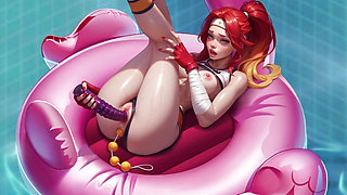 Wet pussy dildo fuck with Use Beads in ass 3d Horny Villa