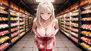 Public Supermarket Sex with Stunning Blonde Anime Beauty - Multiple Intense Positions