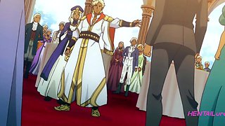 Titan dominates bride in bed after erotic anime feast