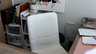 Hot Blonde Office Secretary Squirts on Desk POV