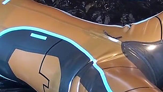 Latex Danielle is attached to the bed and masturbated with the massage vibrator