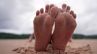 Worship My Feet on Public Beach and Get My Permission to Cum