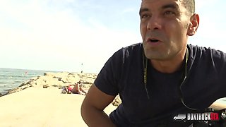 Brunette babe aysha aggrees a free massage at beach