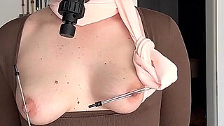 Gas Mask and Pantyhose Layering, Tits BDSM Play