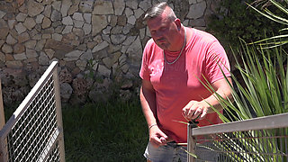 German whore fucking under the sun by the pool