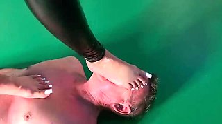 Goddess Lena Tramples Slave with High Heels and Bare Feet
