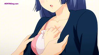 Blue haired anime beauty finally surrenders and gets filled