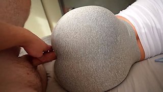 Step sister caught me jerking off and I fucked her through a hole in her leggings