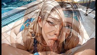 Girl in Love Gives Best Friend a Lifetime Blowjob in the Pool (Double Facial)