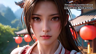 Dead or Alive Mai Shiranui cosplay Camera Kiss Tease, POV Blowjob Bliss, and Facial Smile Uncensored Hentai AI generated