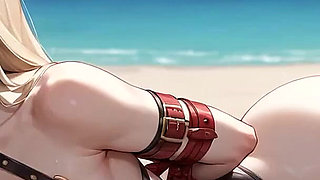 Horny White-haired Gimp Gets Drenched in Jism on a Tropical Beach - BDSM XXX Bondage!